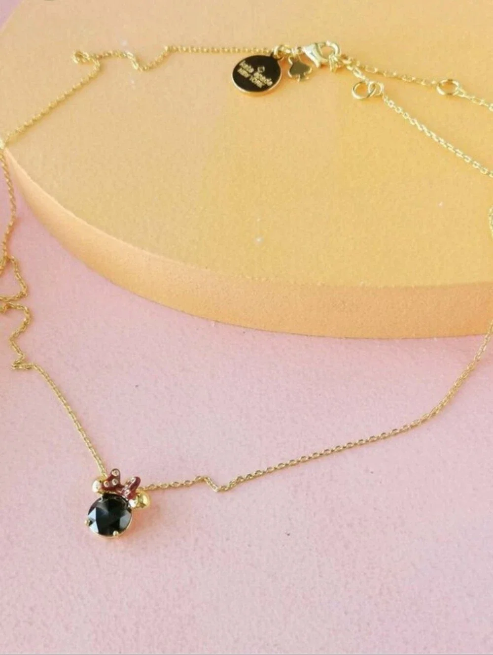 kate spade Gold-Tone Necklace with Black Gem and Red Bow Accent NWOT